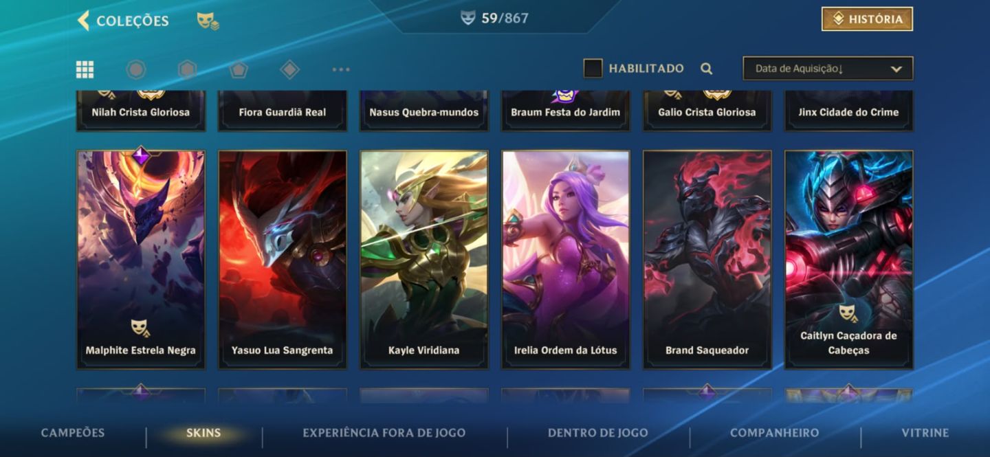 CONTA MESTRE - 53% WR / SKINS LENDÁRIAS E CAMPEOES(65 SKINS E 90 CAMPEOES)