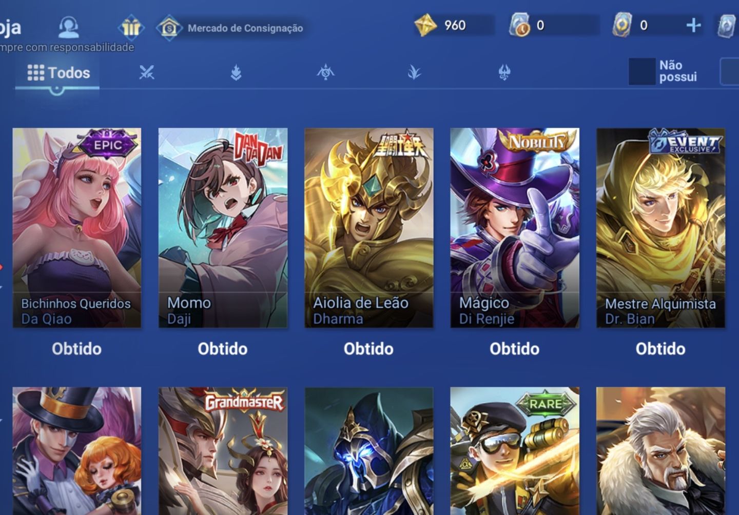 Account smurf Honor of Kings, Elo mestre , skins de collab e flawless