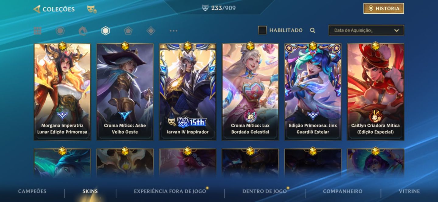 Conta wild rift, todos os campeos, 45k de coleção de skin