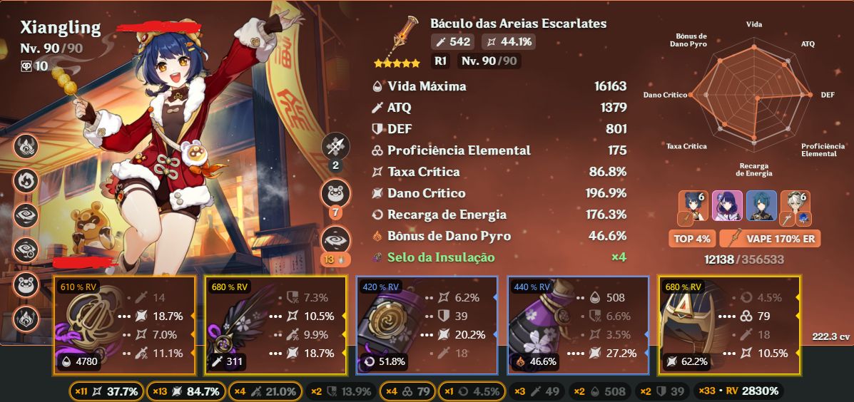 Conta Genshin Impact NA/AR60/28 T5/16 armas/Pity Garantido e Builds Insanas