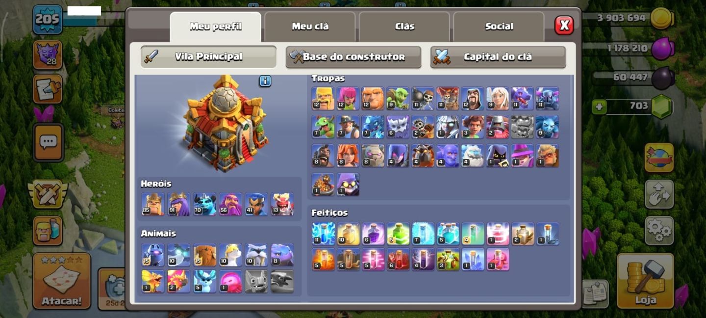 CV16 Quase Full|Defesas FULL|Skins Lendárias|Ferreiro Top|703 Gemas|XP 205