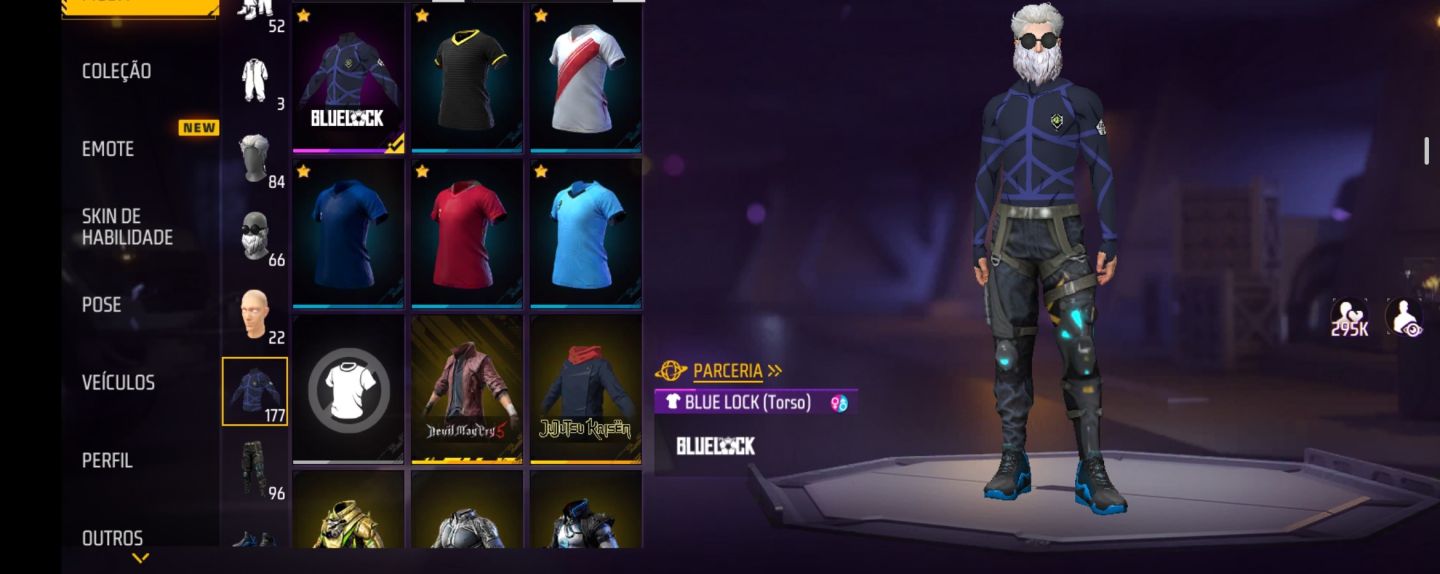 Conta de FF LV 58 - Conjunto de Treino Blue Lock,Barbinha, Dunk Master e mt+