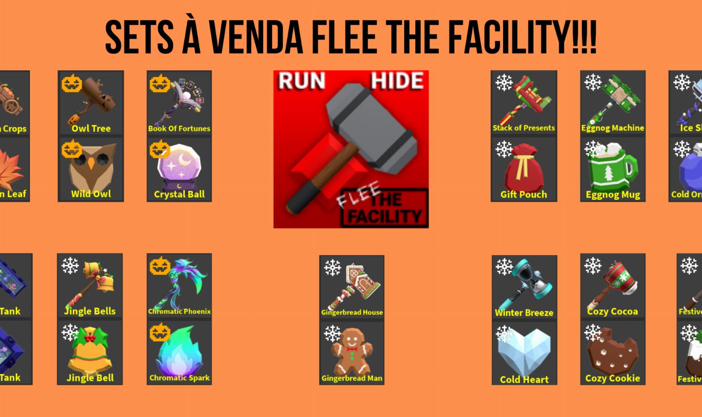 SETs (Marreta + Gema) de marretas Flee The Facility - Roblox