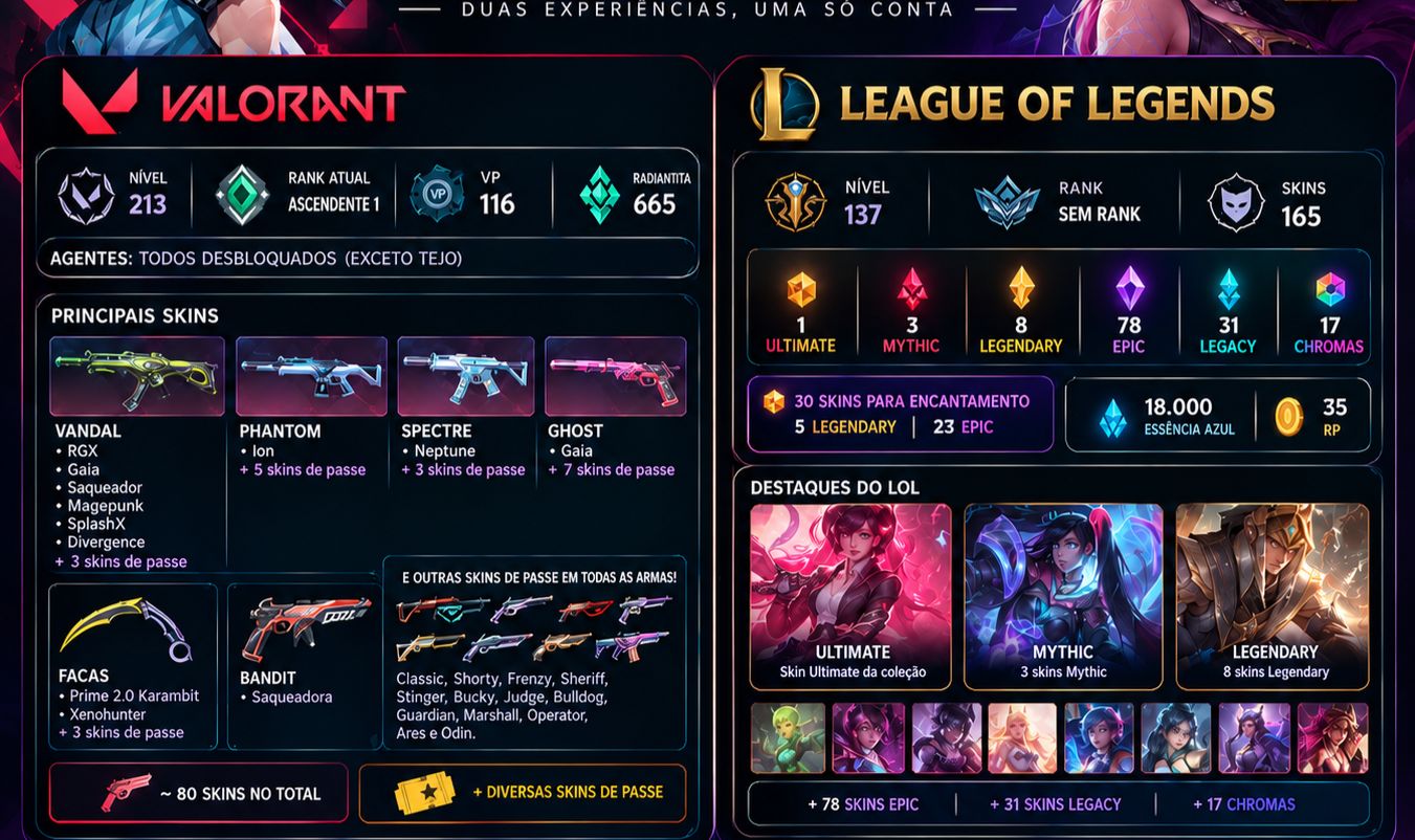 CONTA RIOT | VALORANT ASCENDENTE 1 + LOL 165 SKINS |