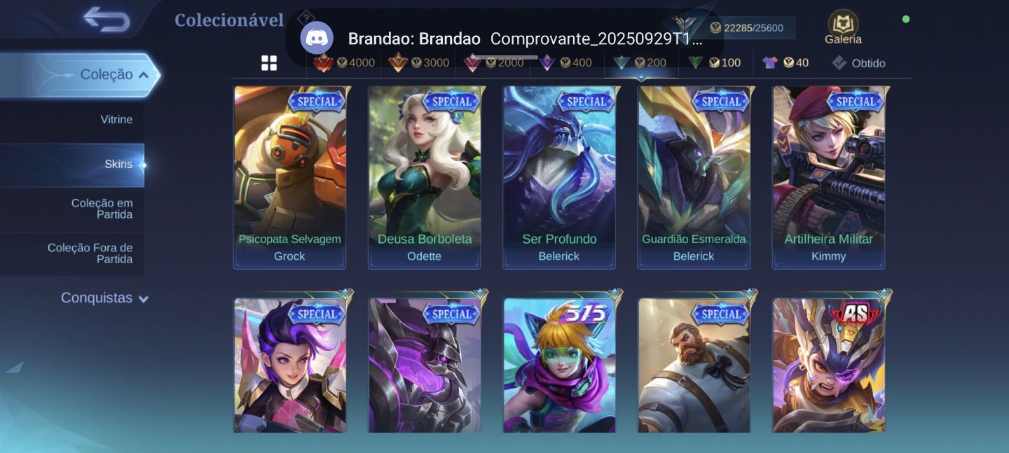 CONTA DE MOBILE LEGENDS COM SKINS E BORDAS QUE NÃO VOLTAM MAIS!!