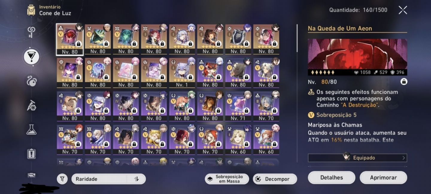 Conta de Honkai Star rail level 70 com vários personagens