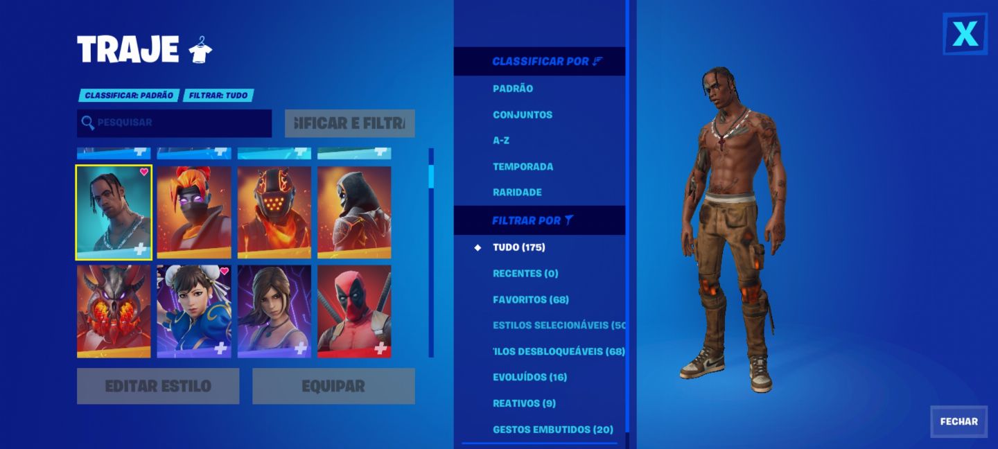 CONTA COM 175 SKIN + 133 PICARETAS + TRAVIS SCOTT + MACHADO DO KRATOS