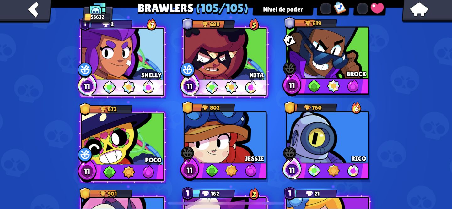Conta Brawl stars quase max de 2020 301 skins 53k de troféus fama marciana