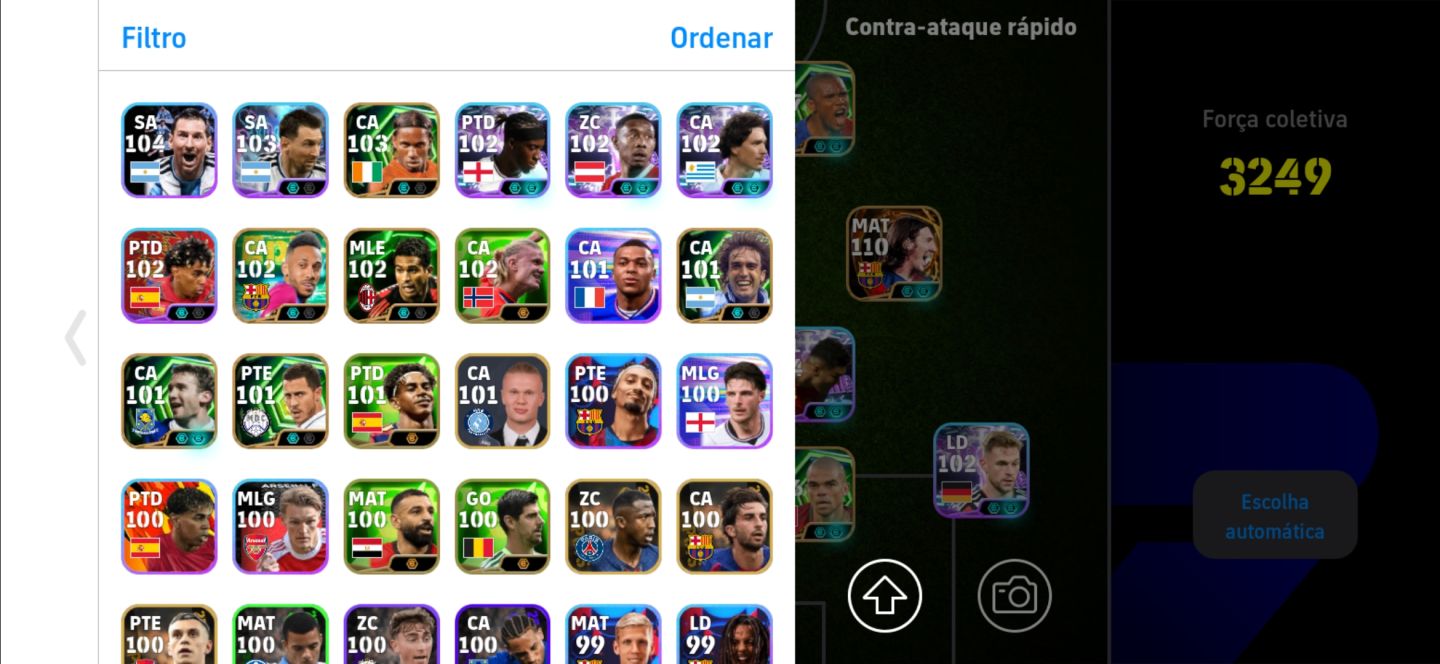 Conta efootball com Messi 110 e vários jogadores meta
