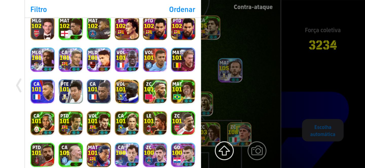 Conta efootball 3234, Ronaldinho Messi e Gabriel Magalhães big time