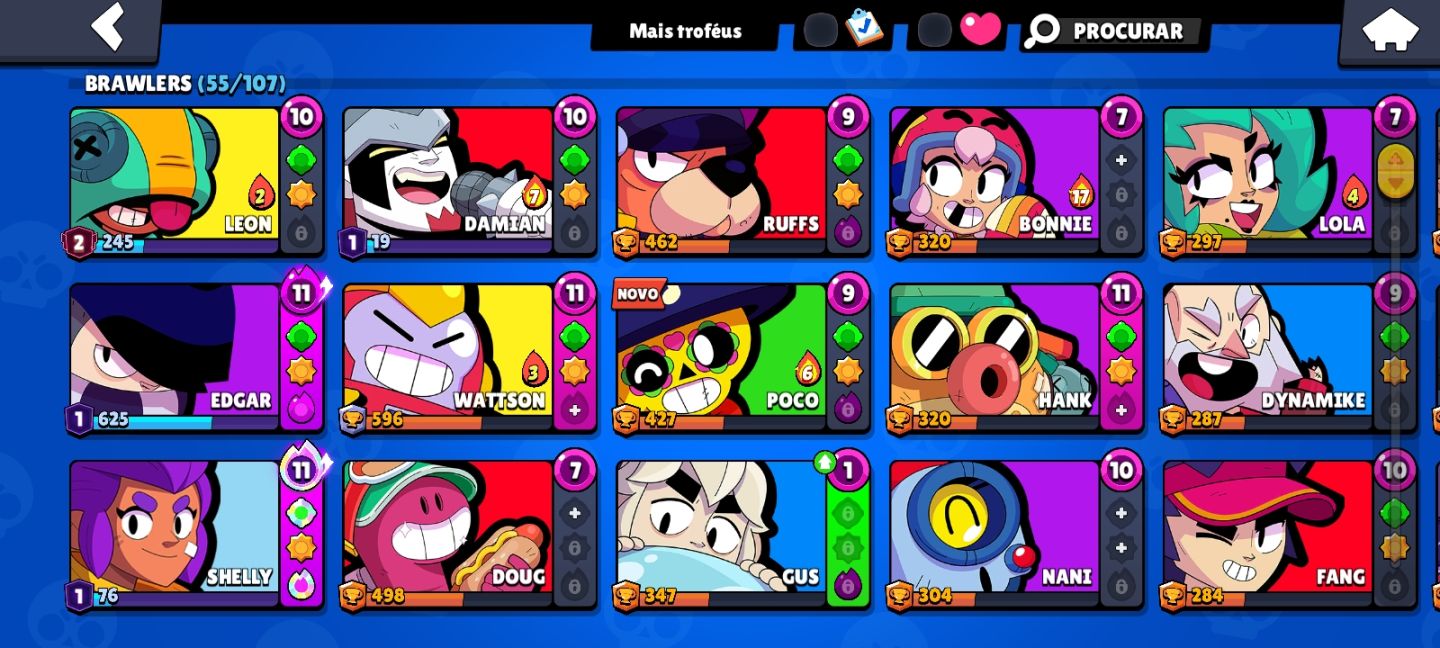 Conta De braw stars com 13K de troféus, 55 brawler e 5 prestigios no total(1e2)