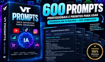 600 PROMPTS PROFISSIONAIS PARA IA YouTube, Shorts, TikTok, Marketing, E mais!