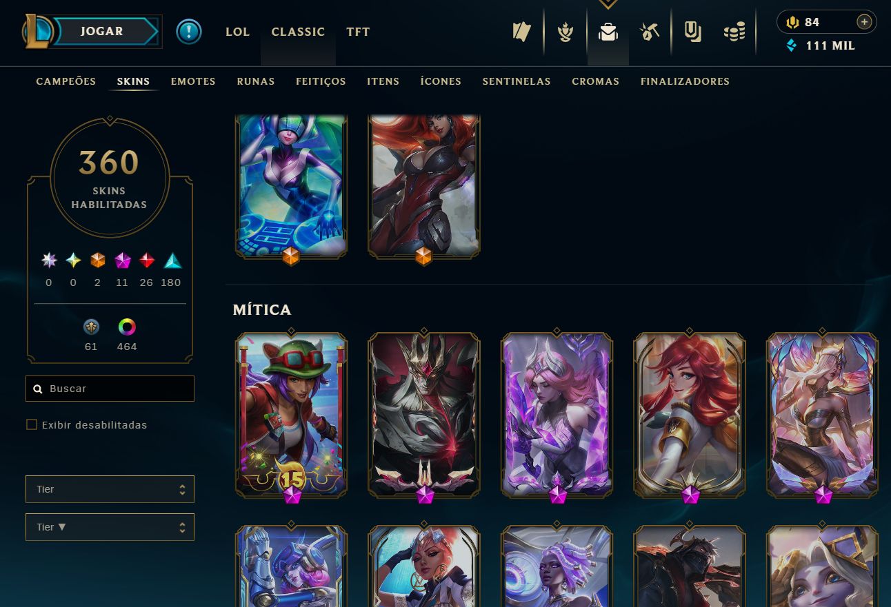 Conta lvl 798 Unranked 360 skins