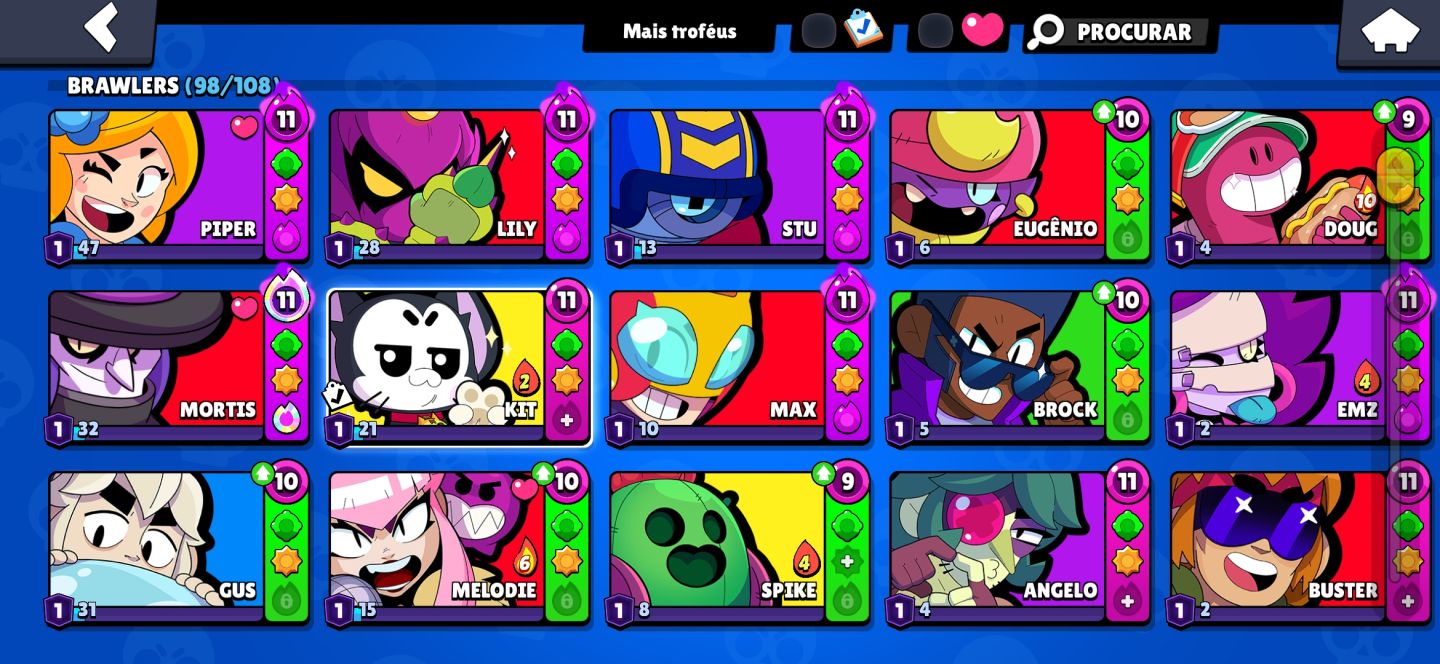Conta Brawl Stars 72k de troféu, 52 prestigios, 98 brawlers e 227 gemas