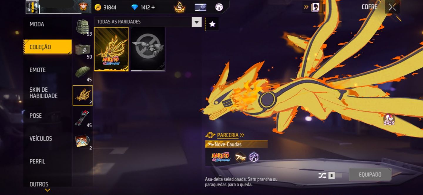 Conta FreeFire 7 Anos | 1372 diamante | Pacote Hashira Sensi | Tds Skins Naruto