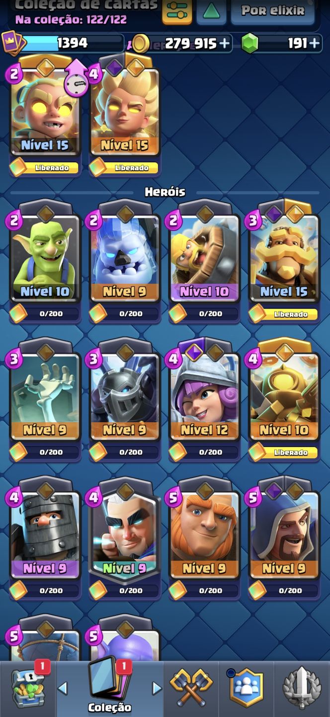 Clash royale, deck de log bait evocannon quase no máximo, 4 heróis e 10 evo