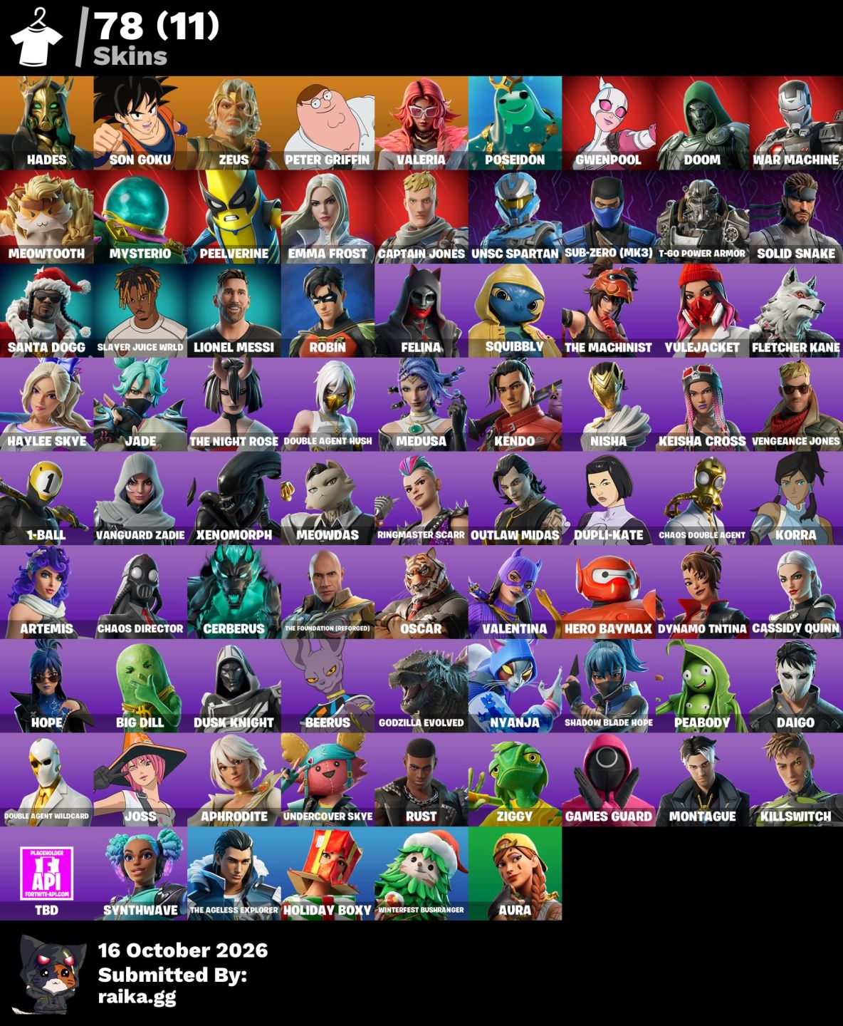 FORTNITE | 78 SKINS | GOKU + MESSI + GODZILLA + SOLID SNAKE + PETER GRIFFIN | 12