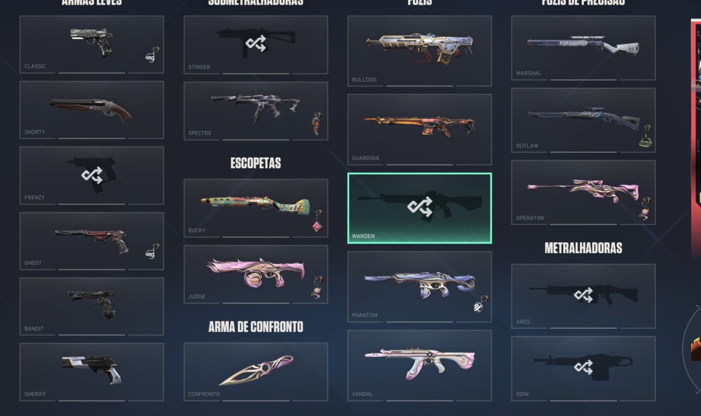 Conta valorant, Phantom, kunai e Operator floretérea entre outras skins lendária