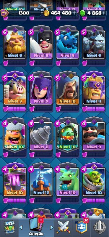 CONTA CLASH ROYALE COM 4800 GEMAS 8100K DE TROFEUS TODAS AS CARTAS 400K DE OURO