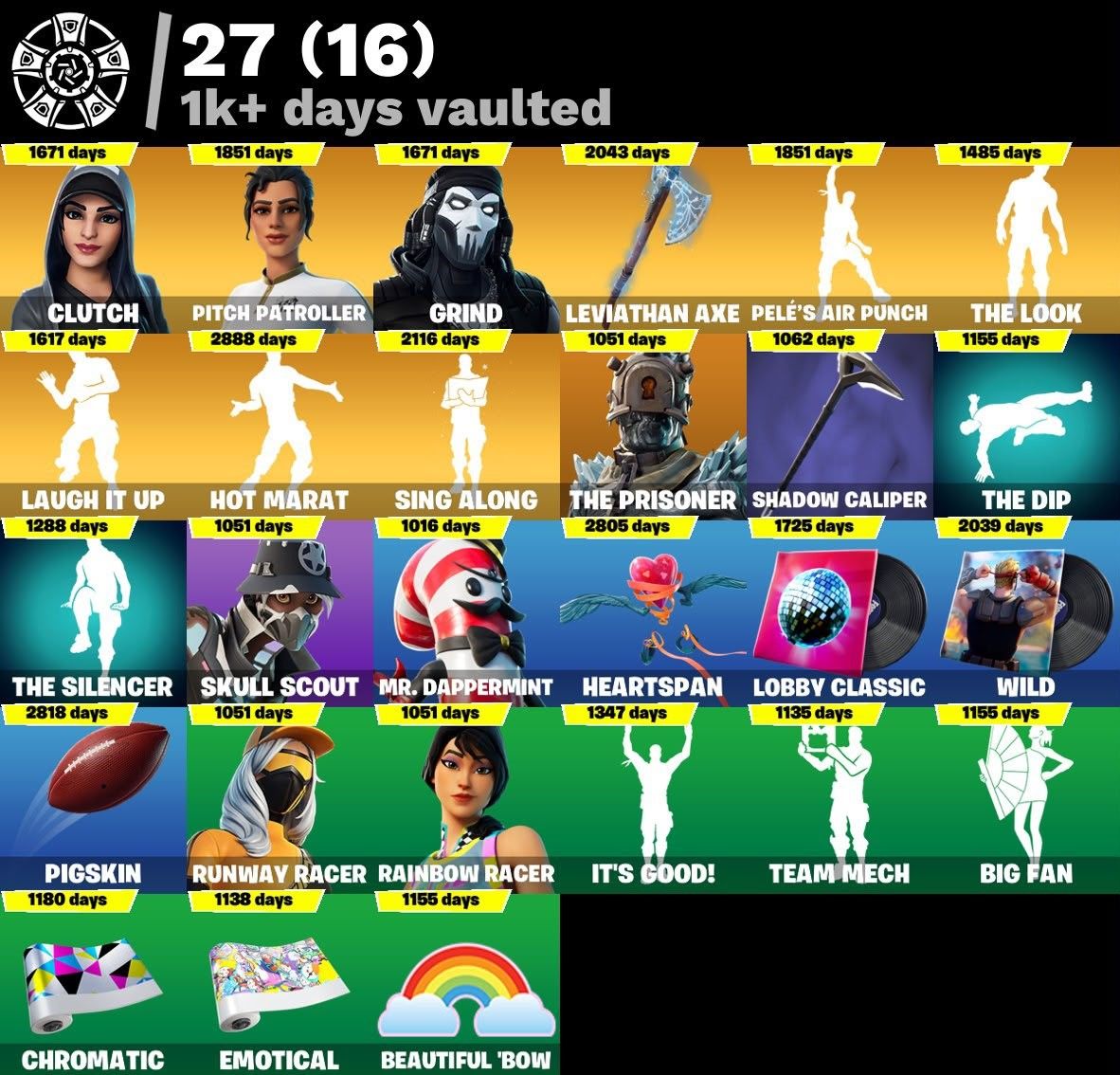 FORTNITE OG 2018 | 209 SKINS | LEVIATÃ | CLUTCH + GRIND | +600 COSMÉTICOS