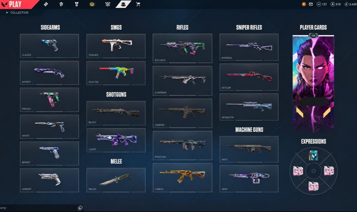 Conta valorant vandal champions 25, xenohunter, karambit sublime etc