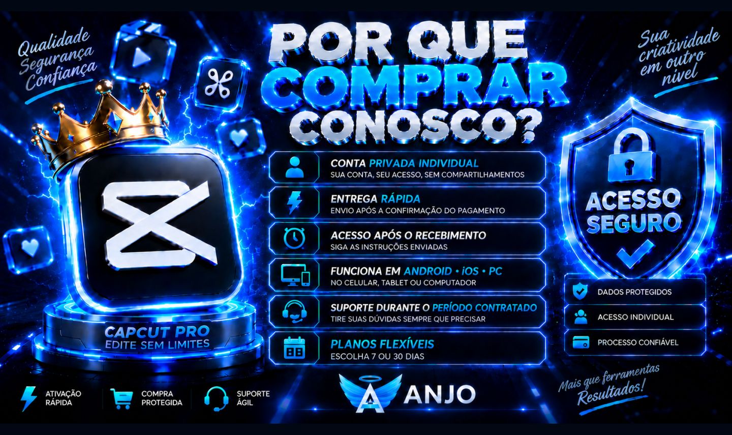 CAPCUT PRO | 7 OU 30 DIAS | ACESSO INDIVIDUAL | ANDROID, IOS E PC