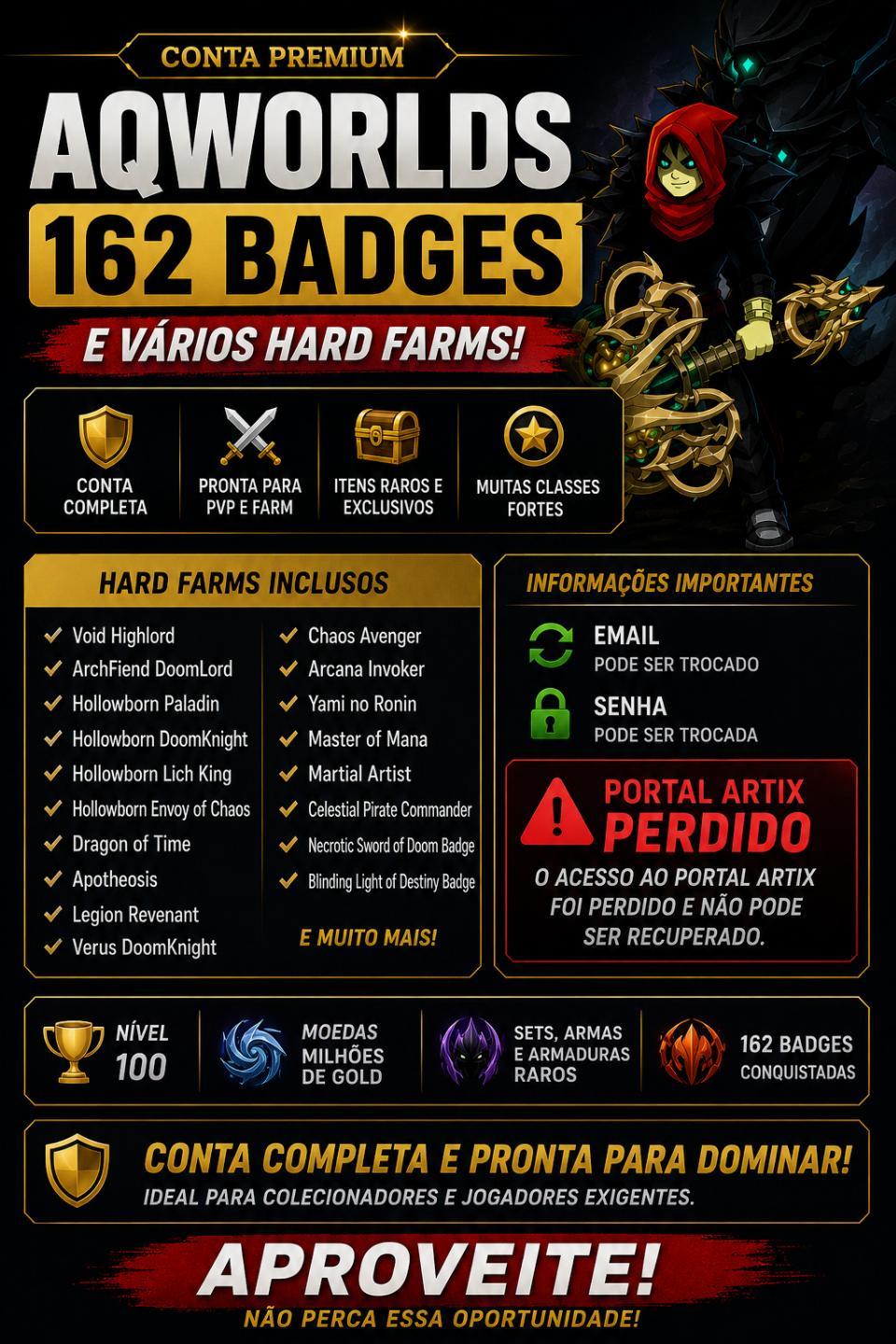 CONTA AQWORLDS 162 BADGES + HARD FARMS INSANOS