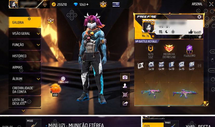 Conta freefire ump atributada de dano e xm8 de dano
