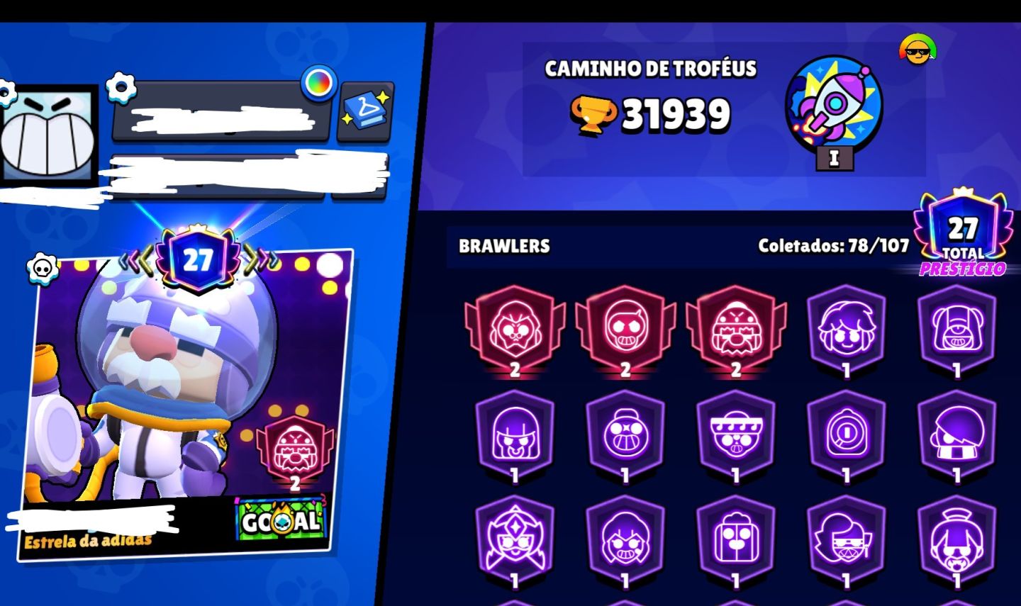 CONTA BRAWL STARS (600+GEMAS) 70K+ BLINGS 30.000 TROFÉUS