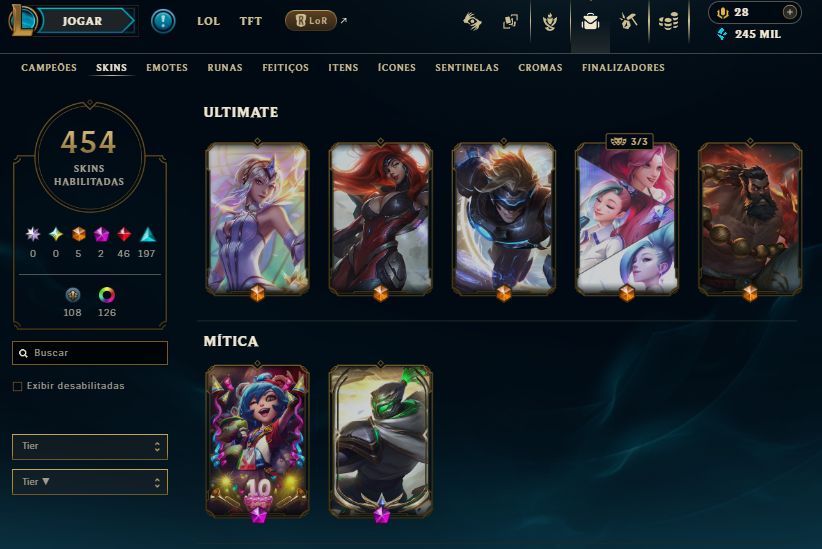 Conta do lol com 454 Skin