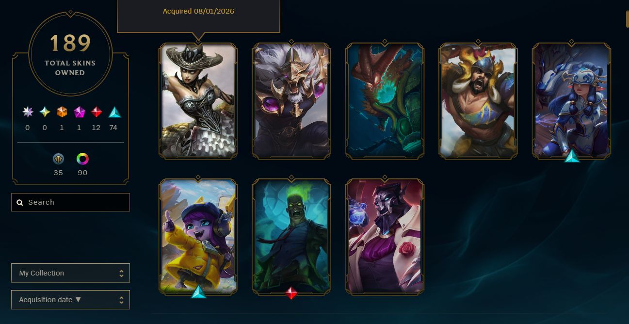Conta de League of Legends, 192 skins, diamante 4