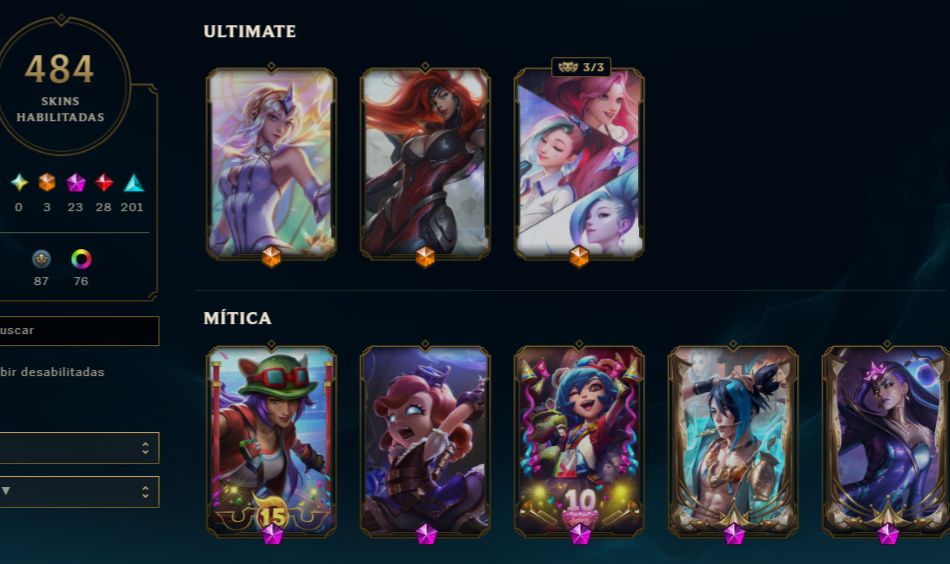 Conta Nível 766 - Platina IV Solo/Platina III Flex - 484 Skins