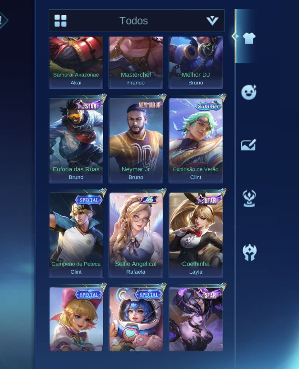 Mobile legends conta com 499 skin várias parcerias!