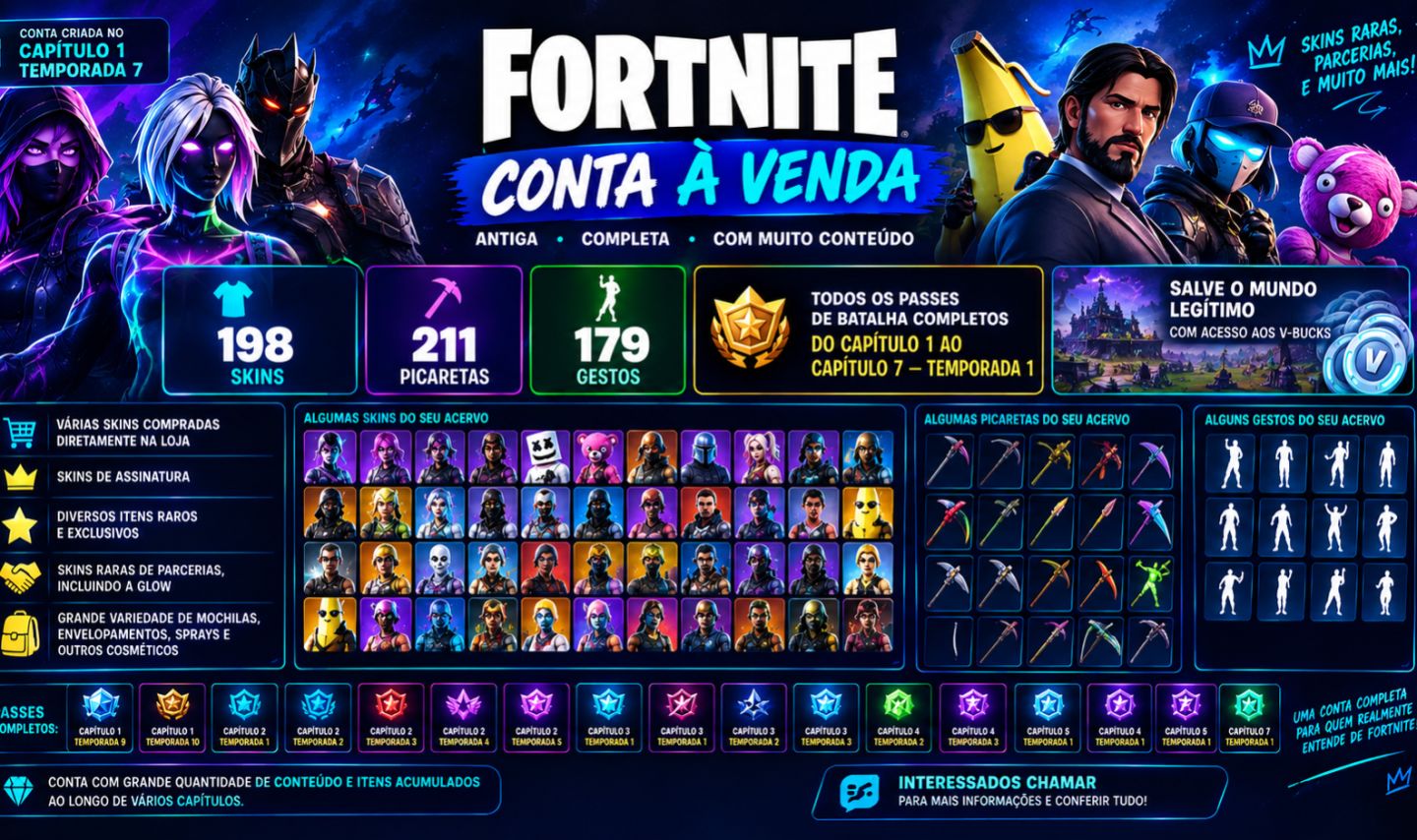 CONTA FORTNITE ANTIGA, RARA E COMPLETA À VENDA