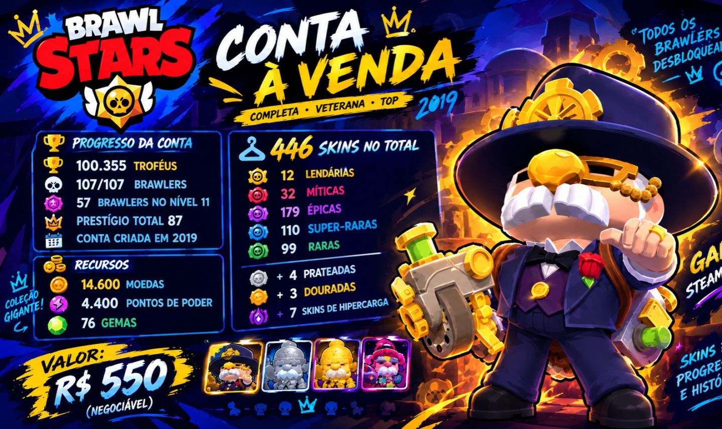 BRAWL STARS | 100K+ TROFÉUS | 446 SKINS | 107/107 BRAWLERS