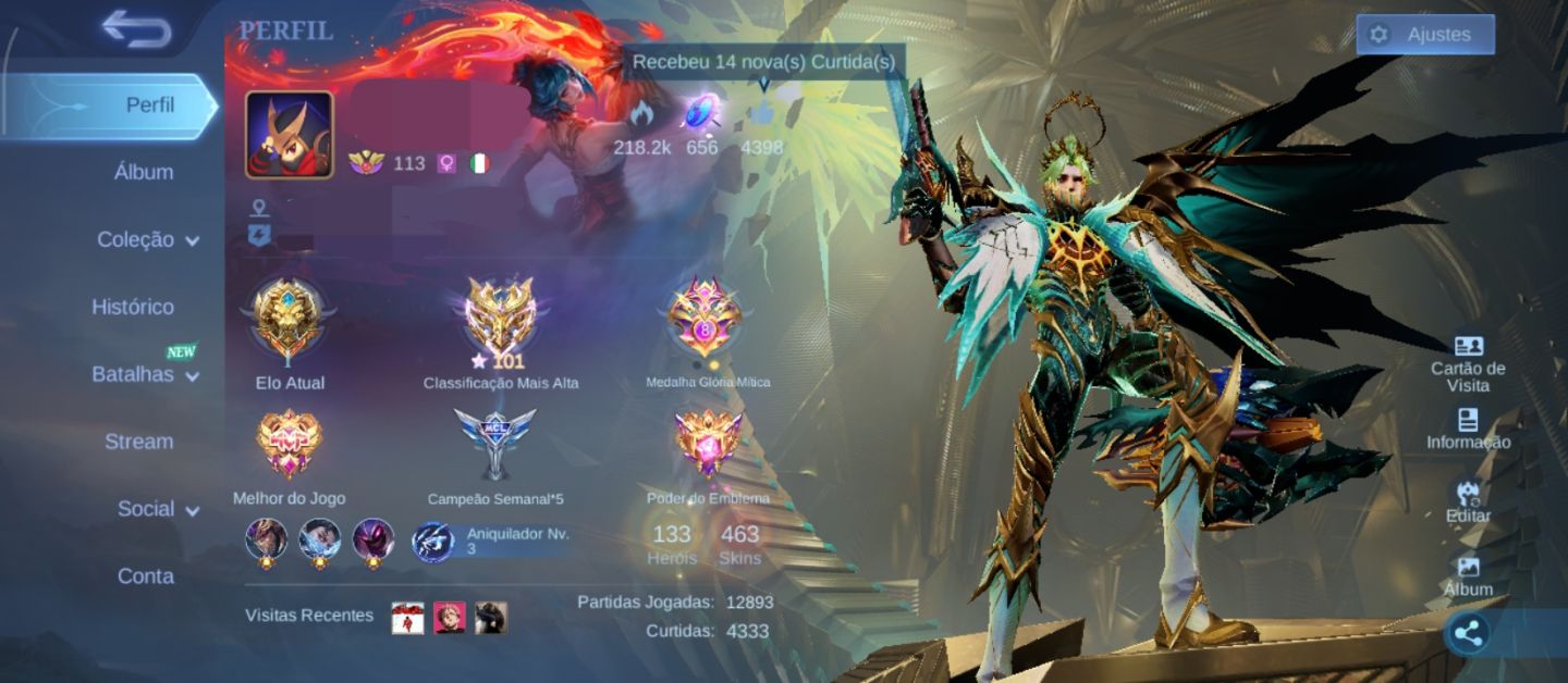 Legend Lunox - 463 Skins - Full herói e emblemas - líder de clã nível 10