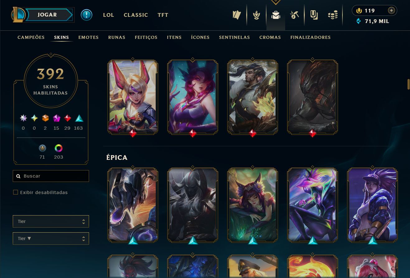 Conta LoL, com 392 skins, LV 417 com todos os campeões.