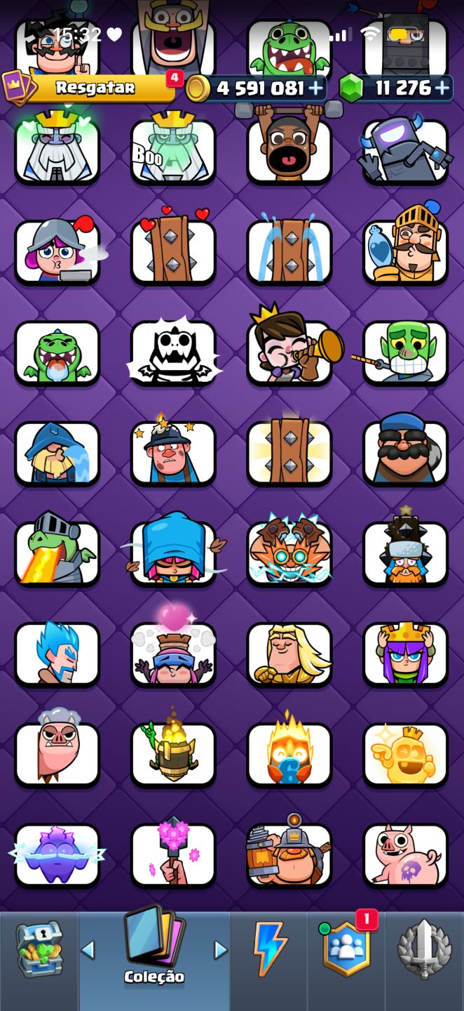 CONTA CLASH ROYALE FULL, 256+ EMOTES RARÍSSIMOS, 50 SKINS DE TORRE
