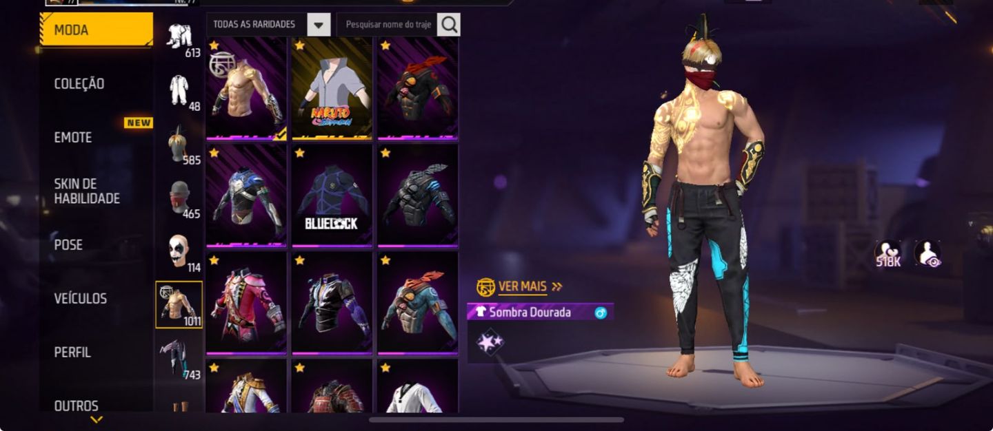CONTA FREE FIRE FULL PARCERIA + 1K DE PEITAS + RAGNAROK+ PRIME 8 + PES DESCALÇO
