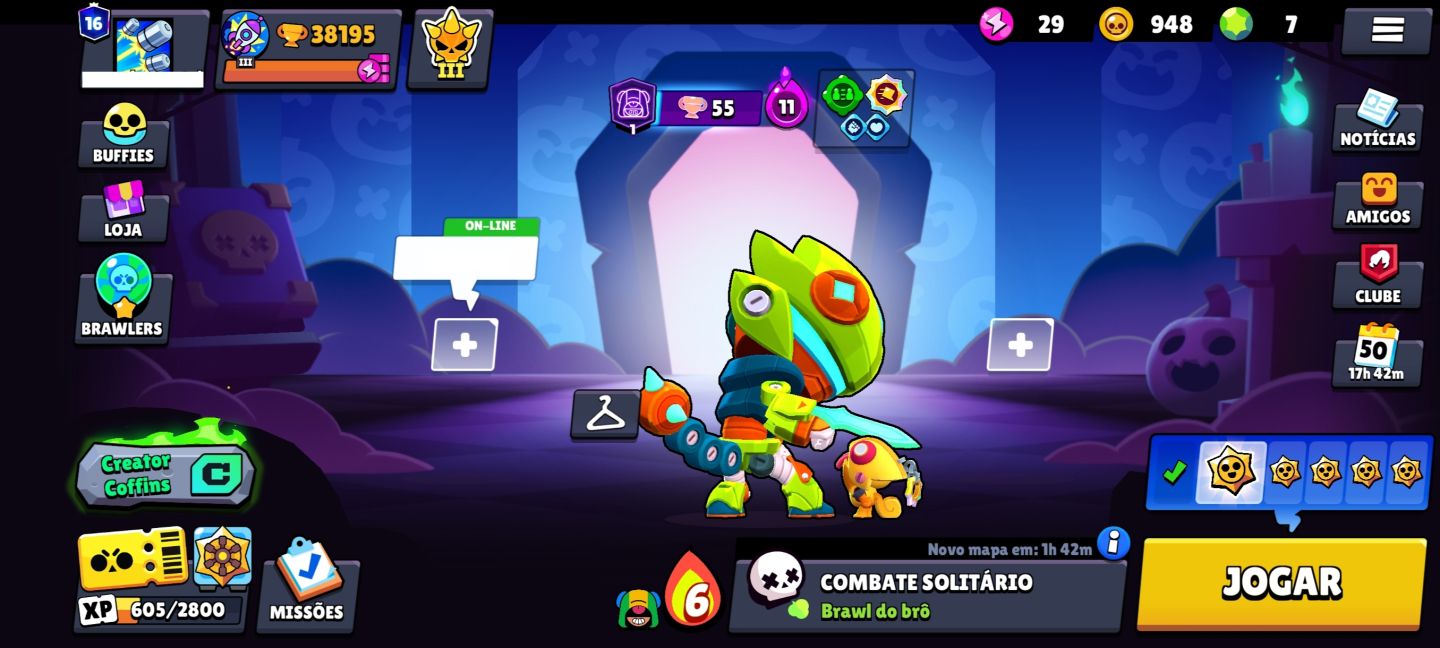 Possui todos os brawlers, mais de 265 skins, 30 brawlers full, Full acesso!!
