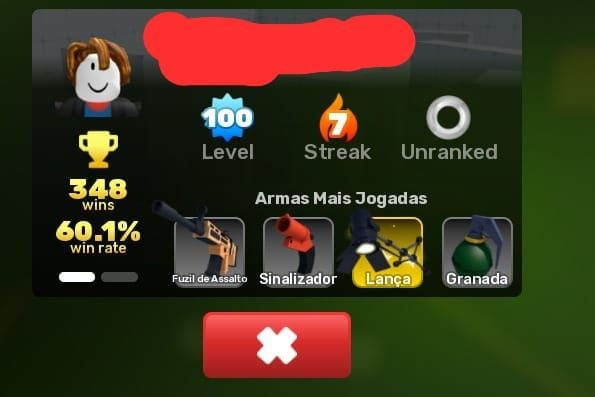 Conta de Roblox Rivals, Level 100, WinRate bom e outros.