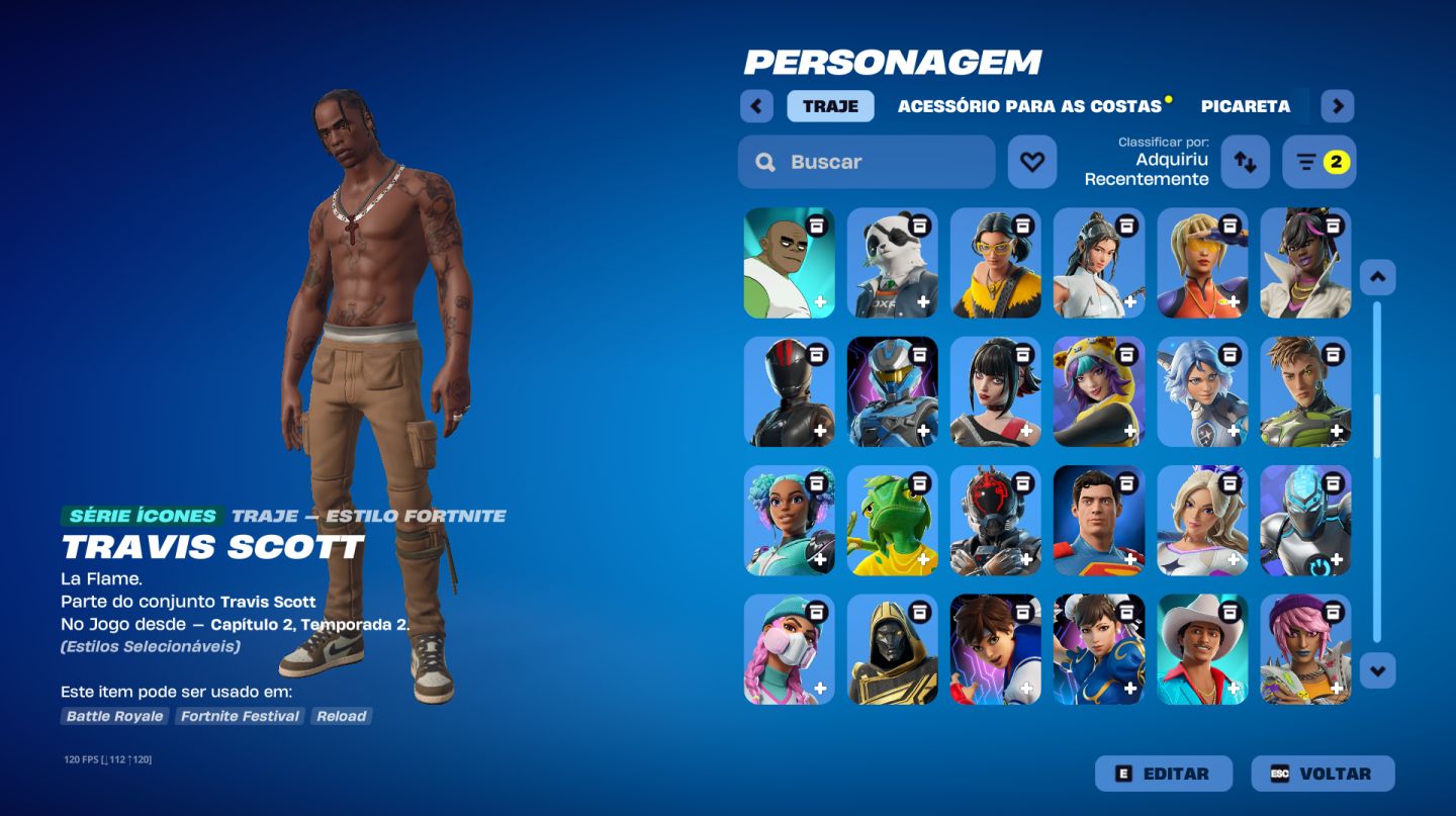 CONTA FORTNITE RARA COM TRAVIS SCOTT + SKINS TRYHARDS | SKINS EXCLUSIVAS!