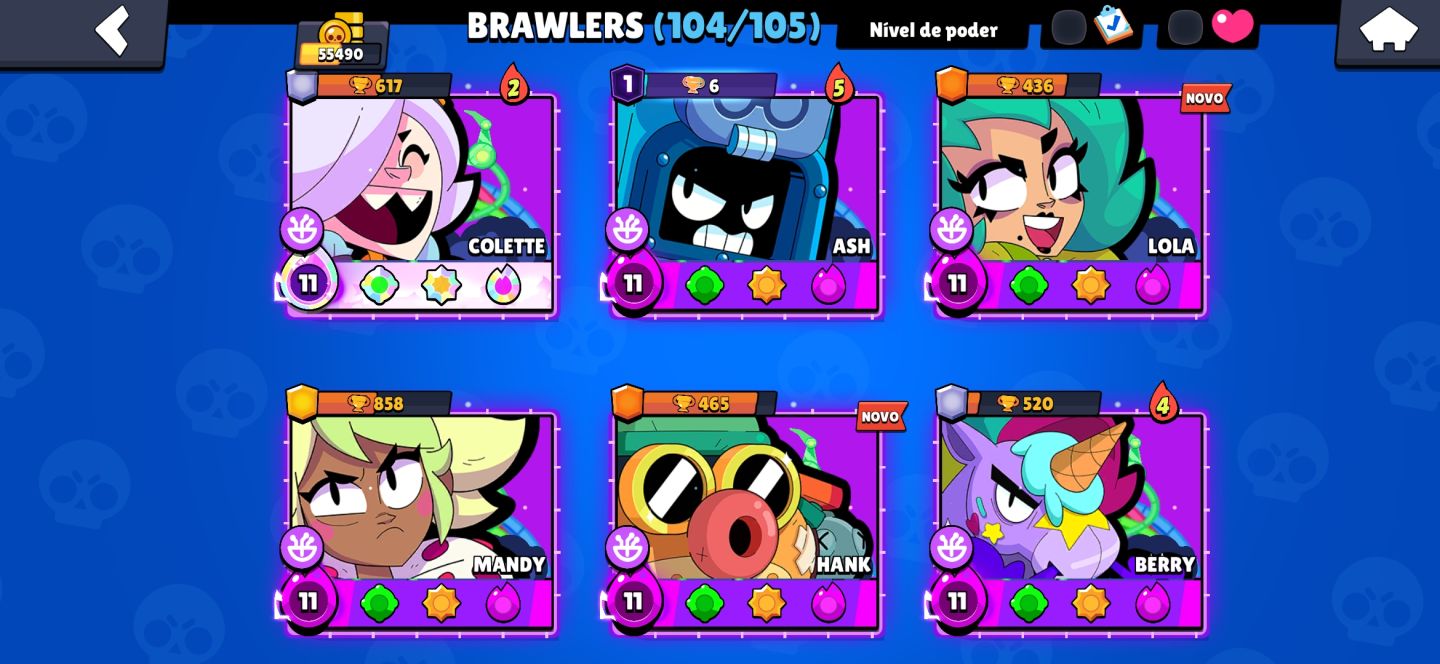 CONTA BRAWL STARS COM 63 PERSONAGENS NIVEL 11, 15 BRAWLERS COM TODOS OS BUFFIES