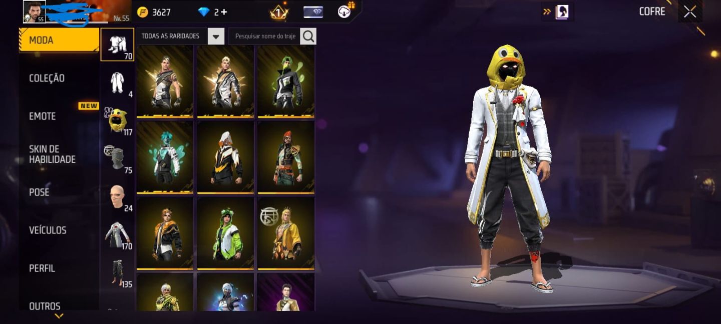 CONTA DE FF MASCULINA E FEMININA COM 6 ANOS + SKINS DE EVENTOS E SKINS RARAS