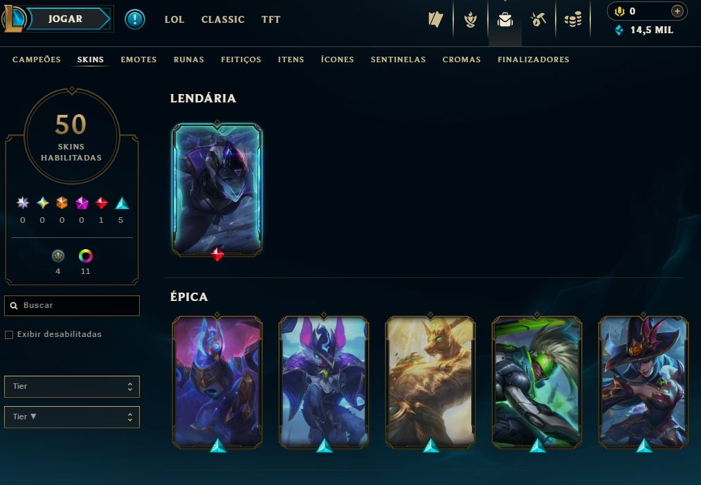 [Entrega Automática] Conta Lol Platina, 50 Skins, 1 Lendária, 14K Ea, 100%Segura