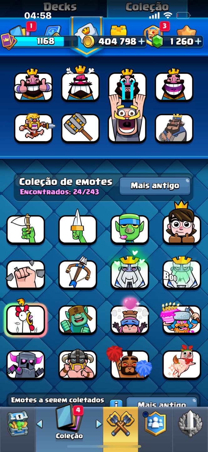 Conta De Clash Royale 7.2K | 1.260 Gemas | 404K Gold | Mestre I | 117/122 Cartas