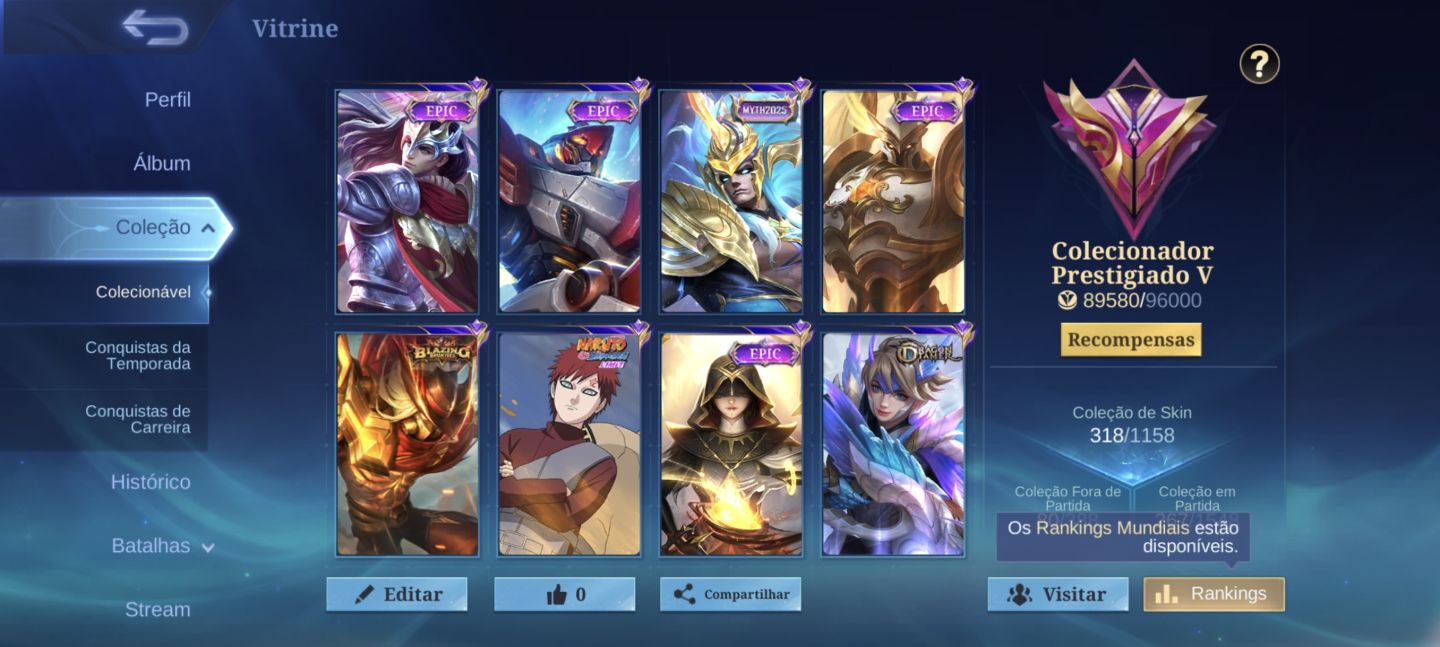 Conta Móbile legends Colecionador Prestigiado
