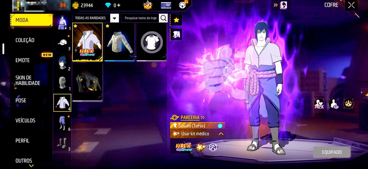 CONTA DE FREE FIRE COM SKIN DO SASUKE RARO