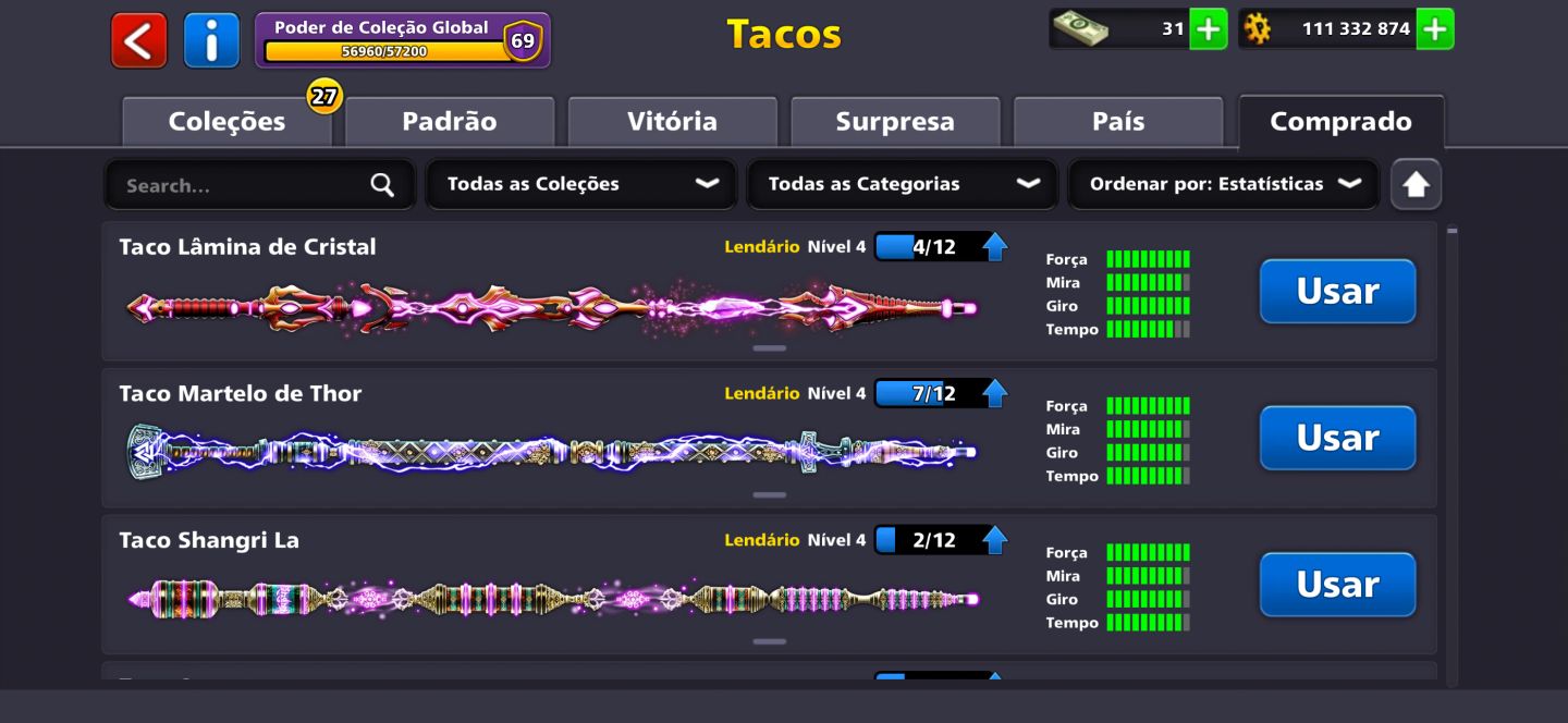 Conta 8 Ball Pool com 110 milhões e todos os lendas