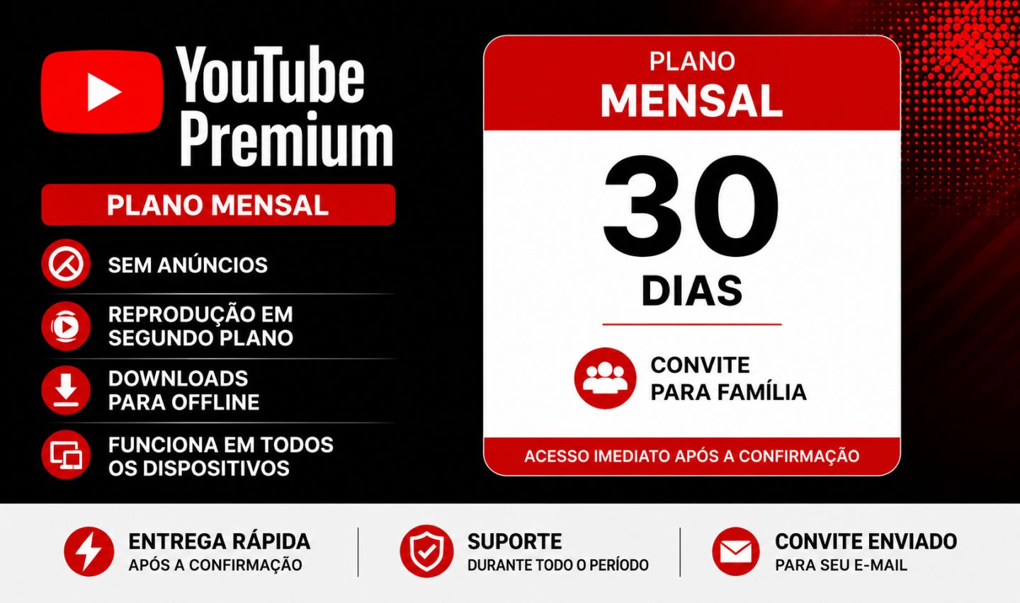 YouTube Premium | 30 Dias | Convite Família | Entrega Rápida